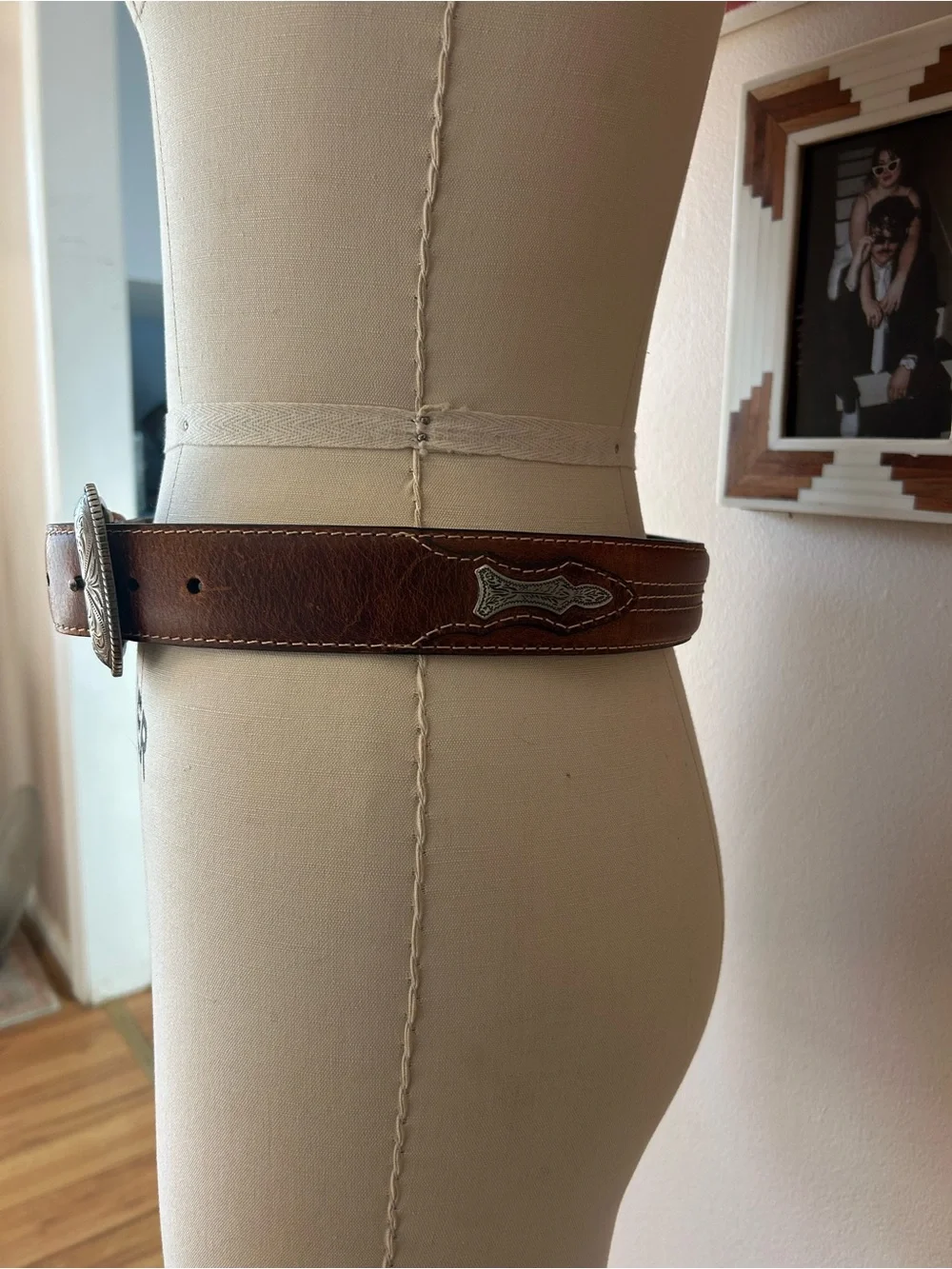 Tony Lama Brown Leather Western Belt with Tooled Silver Buckle